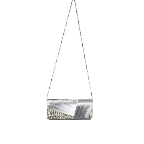 Pale Silver Grey Rhinestone Formal Clutch Purse with Chain Strap Bridal - Picture 3 of 8